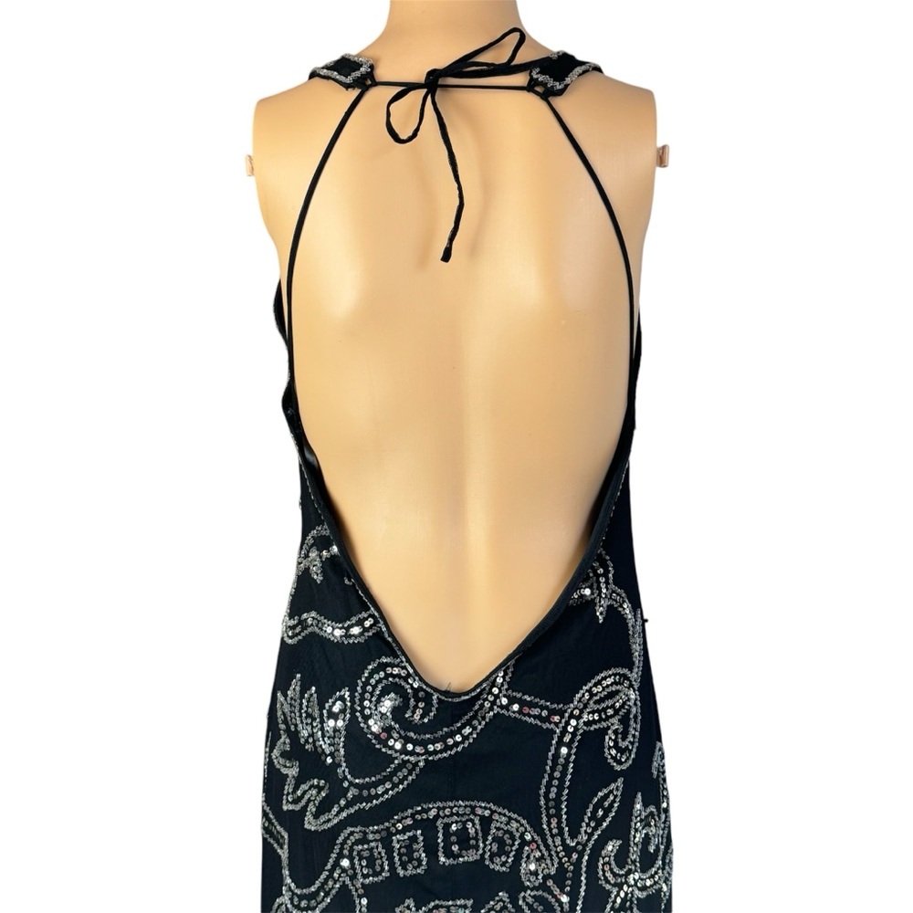 Mac Duggal Couture Black Beaded Plunge Front Open Back Evening Dress Gown Prom L - Picture 7 of 13